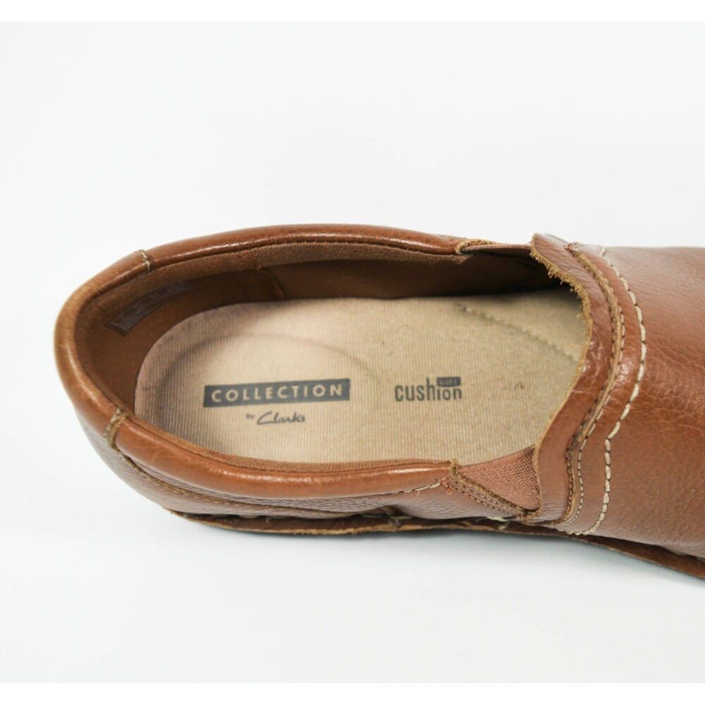 Collection By Clarks Soft Cushon Slip On Loafers Brown Pebble Leather Size 9.5M - Picture 7 of 9
